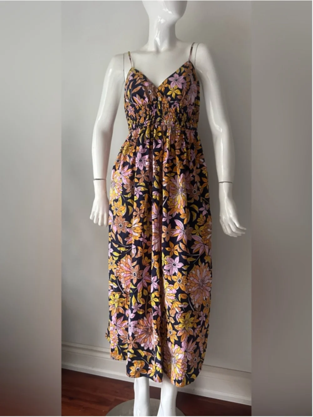 J.Crew Floral Smocked Midi Dress Size 12 Retro Boho Sundress